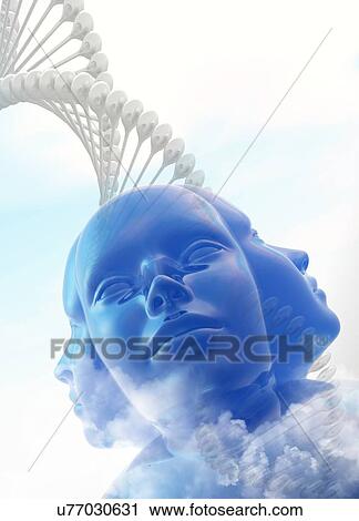 Stock Image - DNA strands and human faces. Fotosearch