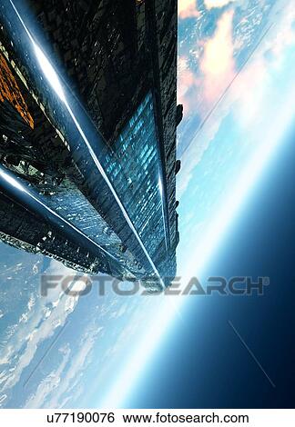 Stock Photograph - Part of space craft in outer space. Fotosearch