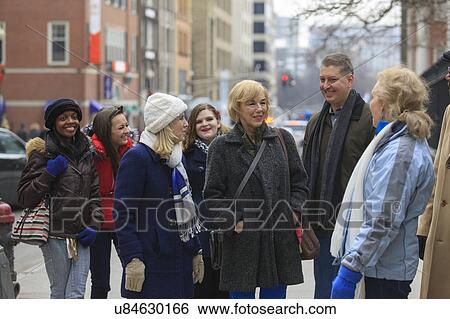 Stock Photograph - People gathered on Tremont Street, USA. Fotosearch