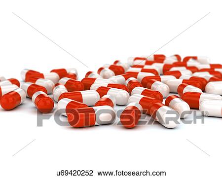 Stock Image - Red and white capsules. Fotosearch