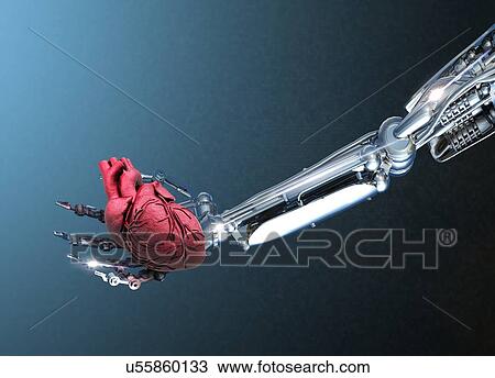 Stock Image - Robotic hand holding heart. Fotosearch