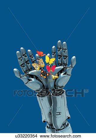 Picture - Robotic hands holding butterflies. Fotosearch
