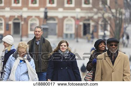 Stock Photo - Tourists walking in Boston, USA. Fotosearch