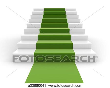 Stock Image - White steps with green carpet. Fotosearch