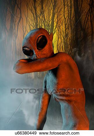 Alien in forest View Large Photo Image Stock Photo - Alien in forest. Fotosearch