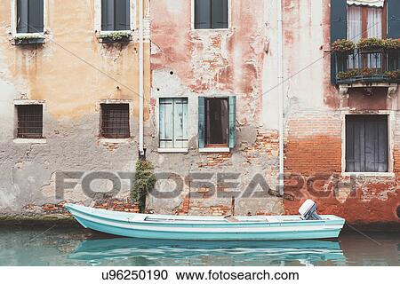 Boat moored on canal, Venice, Italy View Large Photo Image Stock Image - Boat moored on canal, Venice, Italy. Fotosearch