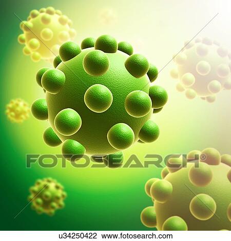 Stock Image - Chicken pox virus particles, illustration. Fotosearch