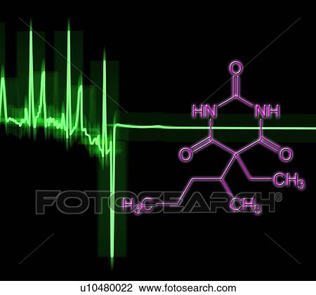 Stock Image - ECG flatline and pentobarbital drug. Fotosearch
