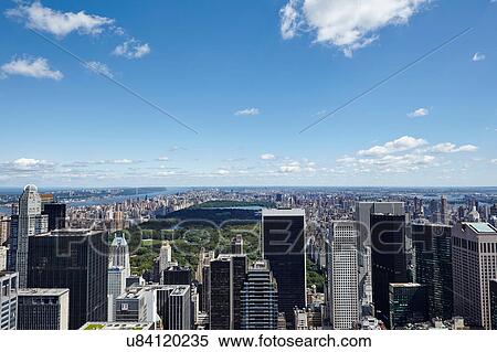 Stock Photography - Elevated cityscape view of skyscrapers and central park, New York city, USA. Fotosearch