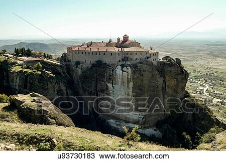 Elevated landscape view of Varlaam Monastery on rock formation, Meteora, Thassaly, Greece View Large Photo Image Stock Image - Elevated landscape view of Varlaam Monastery on rock formation, Meteora, Thassaly, Greece. Fotosearch