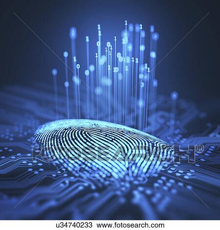 Stock Image - Fingerprint and printed circuit board, illustration. Fotosearch