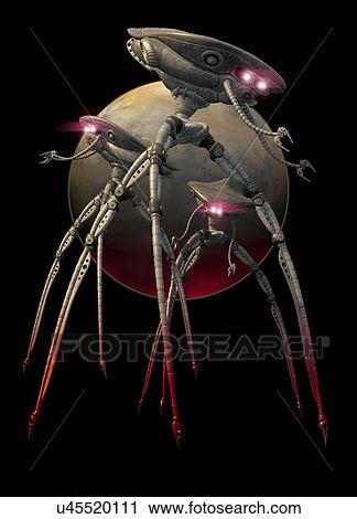 Stock Image - Futuristic space craft and planet. Fotosearch