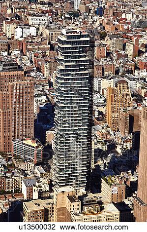 Stock Image - High angle view of skyscrapers from One World Trade Observatory, New York City, USA. Fotosearch