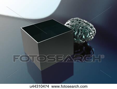 Picture - Human brain and empty box. Fotosearch