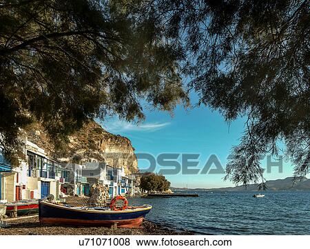 Stock Photo - Mandrakia Village, Amadas, Milos Island, Greece. Fotosearch