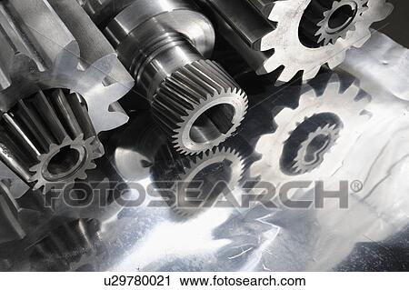 Stock Image - Metal cogs and gears. Fotosearch