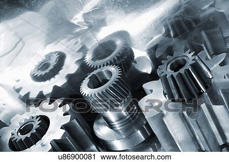 Stock Image - Metal cogs and gears. Fotosearch