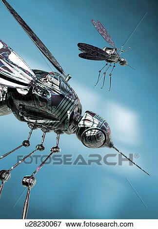 Stock Photo - Nano insects against blue background. Fotosearch