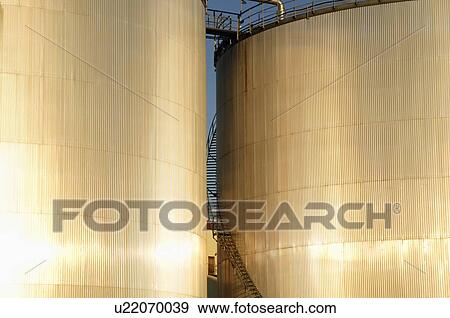 Oil storage towers View Large Photo Image Stock Photo - Oil storage towers. Fotosearch