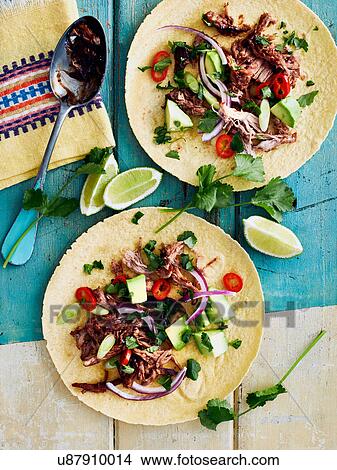 Picture - Pulled pork in tortillas. Fotosearch