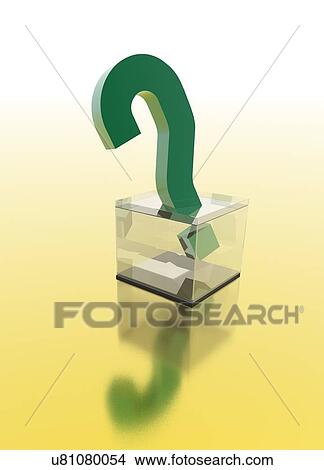 Picture - Question mark on transparent box. Fotosearch