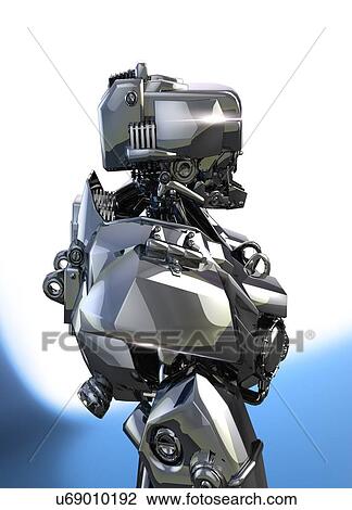 Stock Image - Robotic figure against plain background. Fotosearch