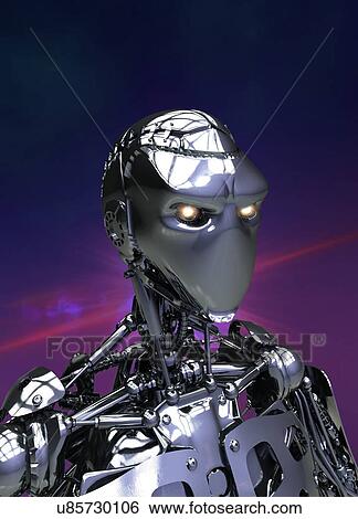 Robotic figure with glowing eyes View Large Photo Image Stock Photograph - Robotic figure with glowing eyes. Fotosearch