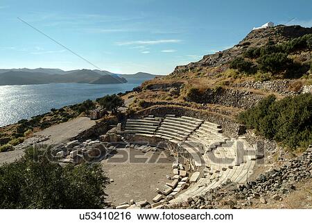 Stock Photograph - Ruins of Roman theatre, Plaka, Milos Island, Cyclades Islands, Greece. Fotosearch