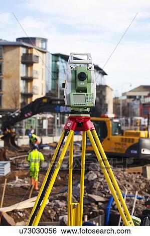Stock Photograph - Theodolite on construction site. Fotosearch