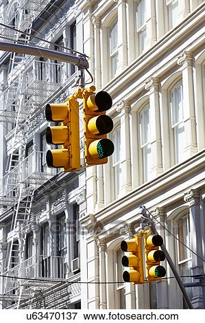 Stock Photo - Traffic lights, Soho, New York City, USA. Fotosearch