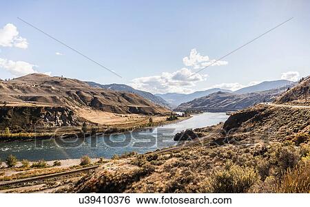 Stock Photograph - Trans Canada Highway, near Kamloops, Boston Flats, British Columbia, Canada. Fotosearch