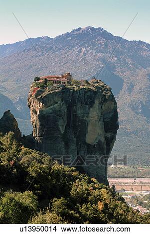 View of monastery on rock formation, Meteora, Thassaly, Greece View Large Photo Image Picture - View of monastery on rock formation, Meteora, Thassaly, Greece. Fotosearch