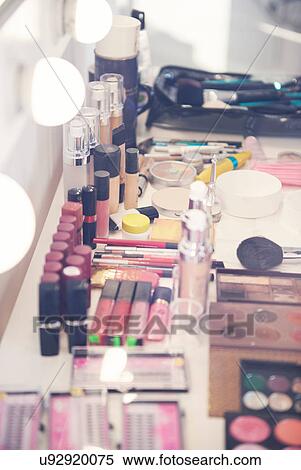 Variety of make up in dressing room View Large Photo Image Stock Photography - Variety of make up in dressing room. Fotosearch