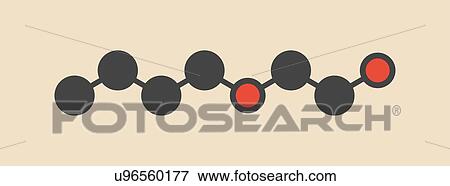 Stock Photo - 2-butoxyethanol molecule. Used as solvent and surfactant. Stylized skeletal formula (chemical structure): Atoms are shown as color-coded circles: hydrogen (hidden), carbon (grey), oxygen (red).. Fotosearch