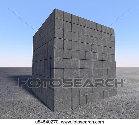 Stock Image - A thousand square stone blocks forming a large cube illustrating powers and roots. Computer artwork.. Fotosearch