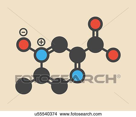 Acipimox hypertriglyceridemia drug molecule. Stylized skeletal formula (chemical structure): Atoms are shown as color-coded circles: hydrogen (hidden), carbon (grey), nitrogen (blue), oxygen (red). View Large Photo Image Picture - Acipimox hypertriglyceridemia drug molecule. Stylized skeletal formula (chemical structure): Atoms are shown as color-coded circles: hydrogen (hidden), carbon (grey), nitrogen (blue), oxygen (red).. Fotosearch