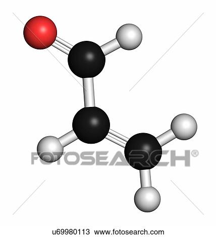 Acrolein (propenal) molecule. Toxic molecule that is formed when fat or oil is heated and is present in e. g. french fries. Atoms are represented as spheres with conventional colour coding: hydrogen (white), carbon (grey), oxygen (red). View Large Photo Image Stock Image - Acrolein (propenal) molecule. Toxic molecule that is formed when fat or oil is heated and is present in e. g. french fries. Atoms are represented as spheres with conventional colour coding: hydrogen (white), carbon (grey), oxygen (red).. Fotosearch
