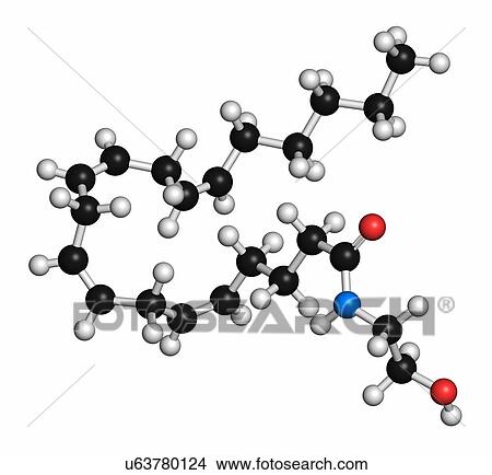 Picture - Anandamide endogenous cannabinoid neurotransmitter molecule. Atoms are represented as spheres with conventional colour coding: hydrogen (white), carbon (grey), oxygen (red), nitrogen (blue).. Fotosearch