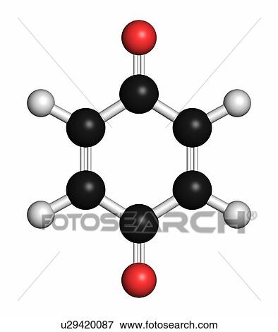 Benzoquinone (quinone, para-benzoquinone) molecule. Atoms are represented as spheres with conventional colour coding: hydrogen (white), carbon (grey), oxygen (red). View Large Photo Image Stock Photo - Benzoquinone (quinone, para-benzoquinone) molecule. Atoms are represented as spheres with conventional colour coding: hydrogen (white), carbon (grey), oxygen (red).. Fotosearch