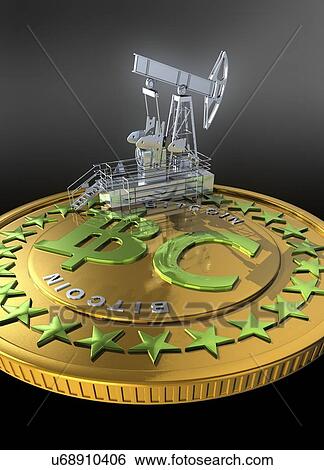 Stock Photograph - Bit coin and oil well, illustration.. Fotosearch