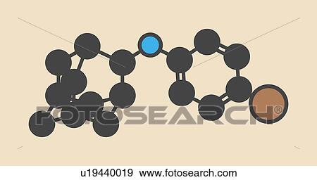 Stock Photo - Bromantane asthenia drug molecule. Also used in sports doping. Stylized skeletal formula (chemical structure): Atoms are shown as color-coded circles: hydrogen (hidden), carbon (grey), bromine (brown), nitrogen (blue).. Fotosearch