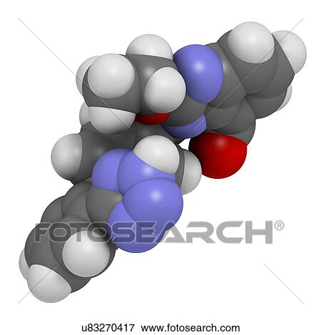 Stock Photo - Candesartan hypertension drug molecule. 3D rendering. Atoms are represented as spheres with conventional colour coding: hydrogen (white), carbon (grey), nitrogen (blue), oxygen (red).. Fotosearch