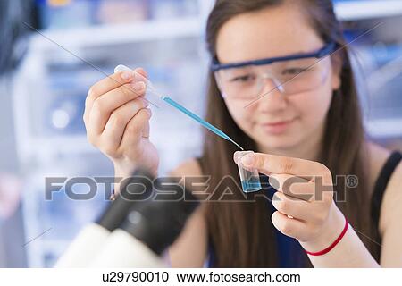 Stock Image - Chemistry student using pipette. Fotosearch