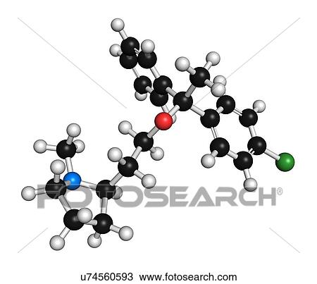 Clemastine (meclastine) antihistamine drug molecule. Used to treat allergy and itching. 3D rendering. Atoms are represented as spheres with conventional colour coding: hydrogen (white), carbon (black), nitrogen (blue), oxygen (red), chlorine (green). View Large Photo Image Stock Image - Clemastine (meclastine) antihistamine drug molecule. Used to treat allergy and itching. 3D rendering. Atoms are represented as spheres with conventional colour coding: hydrogen (white), carbon (black), nitrogen (blue), oxygen (red), chlorine (green).. Fotosearch
