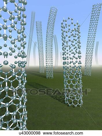 Stock Photo - Conceptual image illustrating carbon nanotubes being produced, or grown. Computer artwork.. Fotosearch