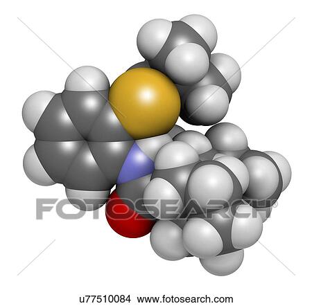 Picture - Dalcetrapib hypercholesterolemia drug molecule. 3D rendering. Atoms are represented as spheres with conventional colour coding: hydrogen (white), carbon (grey), nitrogen (blue), oxygen (red), sulfur (yellow).. Fotosearch