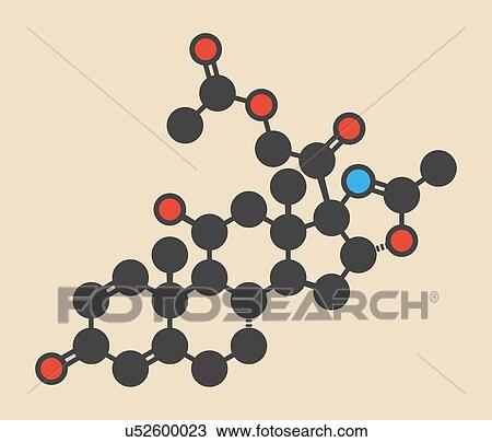 Stock Image - Deflazacort glucocorticoid drug molecule. Stylized skeletal formula (chemical structure): Atoms are shown as color-coded circles: hydrogen (hidden), carbon (grey), nitrogen (blue), oxygen (red).. Fotosearch