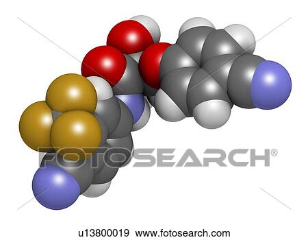 Stock Photo - Enobosarm drug molecule. Selective androgen receptor modulator (SARM) that is also used in sports doping. 3D rendering. Atoms are represented as spheres with conventional colour coding: hydrogen (white), carbon (grey), nitrogen (blue), oxygen (red),.... Fotosearch