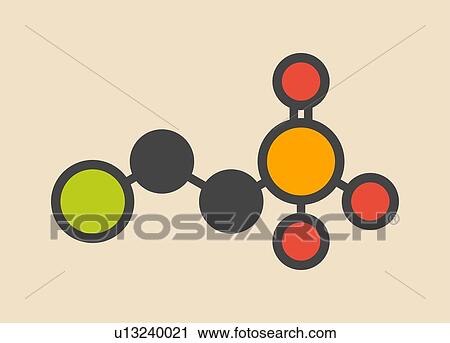Stock Image - Ethephon plant growth regulator molecule. Stylized skeletal formula (chemical structure): Atoms are shown as color-coded circles: hydrogen (hidden), carbon (grey), oxygen (red), chlorine (green), phosphorus (orange).. Fotosearch