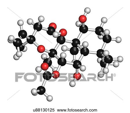 Stock Photography - Forskolin (coleonol) molecule. Activates the enzyme adenylyl cyclase, resulting in increased levels of cAMP. 3D rendering. Atoms are represented as spheres with conventional colour coding: hydrogen (white), carbon (black), oxygen (red).. Fotosearch